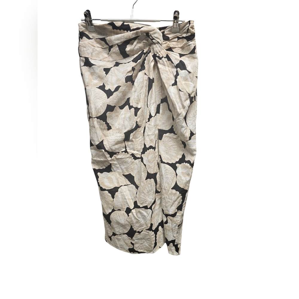 H&M Linen Blend Seashell Black and Cream Knot-detail Skirt Sz. 6 NWT